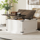 HOMCOM - Table basse relevable avec station de recharge et rangement - blanc-Le dessus rabattable avec charnières amorties assure une fermeture silencieuse et évite de se pincer les doigts