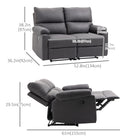HOMCOM - Canapé inclinable 2 places avec repose-pieds - gris foncé-Tissu aspect lin, doux pour la peau et respirant 