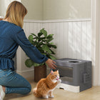 PawHut - Boîte à litière pour chat, entrée frontale et plateau à sortie par le dessus - gris-Dessus avec des trous pour réduire les déversements de litière 