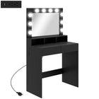 HOMCOM - Coiffeuse avec miroir éclairé et station de charge - 31,5 po L x 15,7 po l x 53,1 po H - noir-Grand miroir et ampoules lumineuses amovibles assurent un éclairage optimal pour le maquillage 