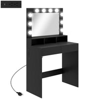 HOMCOM - Coiffeuse avec miroir éclairé et station de charge - 31,5 po L x 15,7 po l x 53,1 po H - noir-Grand miroir et ampoules lumineuses amovibles assurent un éclairage optimal pour le maquillage 