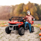 Aosom - voiture électrique 2 places 12v 7ah pour enfants utv - rouge-Phares LED musicaux, klaxon fonctionnel 