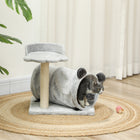 PawHut - Arbre à chat petit, tour avec tunnel, poteau à griffer, lit - gris-Comprend un lit douillet pour chats pour des siestes reposantes 