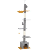 PawHut - Arbre à chat du sol au plafond 90,5 po-108 po hauteur réglable - gris clair-Hauteur réglable de 90,5 po à 108,3 po (230-275 cm) pour maximiser l'utilisation de l'espace vertical 