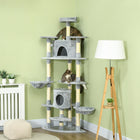 PawHut - grand arbre à chat 79 po avec poteaux à griffer, hamac - gris clair-Recouvert de peluche douce, vos chats vont adorer ce toucher adapté aux félins 