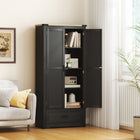 HOMCOM - Armoire de rangement de cuisine 69 po avec étagères réglables - noir et brun-Surface revêtue de mélamine pour une résistance aux rayures et un nettoyage facile 