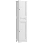 HOMCOM - Armoire de rangement haute pour salle de bain avec portes, tiroir et étagère réglable - blanc-Un tiroir et 2 armoires de rangement permettent de ranger soigneusement les articles de toilette et les serviettes 
