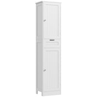 HOMCOM - Armoire de rangement haute pour salle de bain avec portes, tiroir et étagère réglable - blanc-Un tiroir et 2 armoires de rangement permettent de ranger soigneusement les articles de toilette et les serviettes 