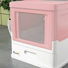 PawHut - Bac à litière fermé pour chat avec pelle, plateau, entrée par le haut, pliable - rose-Couleur : blanc et rose 