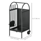 Outsunny - Support à bûches 15 po avec roues- outils- Porte-bûches noir-Fentes latérales pratiques pour organiser vos accessoires 