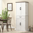HOMCOM - Armoire de cuisine style ferme avec éclairage - blanc-Les armoires à trois niveaux, les porte-rangements de porte et le grand tiroir maximisent le rangement 