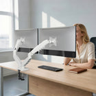 ShoppingAll - Support de moniteur double VESA avec bras à ressort à gaz entièrement réglable et pince de bureau - Blanc-7