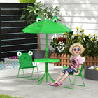Outsunny - Ensemble de table de pique-nique pliante pour enfants avec chaises, motif extérieur jardin terrasse arrière-cour avec parasol - vert-2 chaises pour le jeu social et l'interaction  
