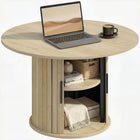 HOMCOM - Table basse ronde 31,5 po avec rangement - bois naturel-La porte coulissante dissimulée révèle un vaste espace de rangement pour les objets ménagers