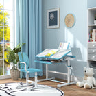 Qaba - Ensemble bureau et chaise pour enfants, hauteur réglable avec plateau inclinable - bleu-Patins antidérapants réglables maintiennent la stabilité sur les sols irréguliers  
