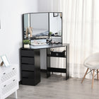 HOMCOM - Coiffeuse d'angle avec miroir - 43,7 po L x 22,1 po l x 55,6 po H - noir-La construction en panneau de particules solide est conçue pour supporter vos différents objets 