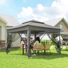 Outsunny - Tente gazébo pliante 11 pi l x 11 pi L à toit souple à 2 niveaux avec moustiquaire - Gris foncé-Mât de rive allongé offrant une ombre supplémentaire