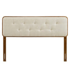 Modway - Collins Touffe Tissu et bois Tête de lit complète, Noyer beige-Bouton touffé