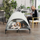 PawHut - Lit pour chien surélevé d’extérieur avec auvent, lit pour chien surélevé - gris clair-Le tissu en maille respirante favorise la circulation de l'air et garde les chiens au frais 