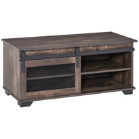 HOMCOM - Table basse style ferme avec porte de grange coulissante - brun foncé-Finition brun vieilli avec texture de grain de bois pour une ambiance chaleureuse dans votre espace de vie