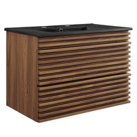 Modway - Render Fixation murale de 30" Vanette de salle de bain - Noir noyer-Vanité moderne du milieu du siècle
