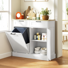 HOMCOM - Buffet avec armoire à déchets basculante à panneaux rainurés 10 gallons et tiroirs - blanc-Deux tiroirs et une étagère réglable offrent une grande flexibilité de rangement 