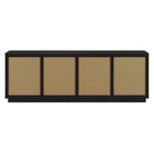 Hudson&Canal - Meuble TV Pryce pour téléviseurs jusqu'à 78 pouces - Grain noir/rotin naturel-Un design du milieu du siècle peut accueillir des téléviseurs jusqu'à 78 pouces pour votre espace de divertissement