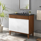 Modway - Render 36" Vanette de salle de bain - Noyer blanc Noir-Coiffeuse à grains de noyer
