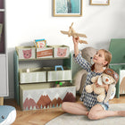 Qaba - Organisateur de jouets avec 6 bacs de rangement, 25 po L x 12 po l x 26 po H, vert-Hauteur adaptée pour que les enfants de 3 à 8 ans puissent facilement accéder aux jouets et aux livres