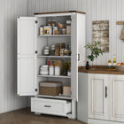 HOMCOM - Armoire de rangement de cuisine 69 po haute avec étagères ajustables - blanc crème-Deux étagères réglables permettent une organisation personnalisée 