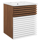Modway - Render Fixation murale de 18" Vanette de salle de bain - Blanc Noyer Blanc-Vanité moderne du milieu du siècle