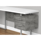 Monarch Specialties - 7618 Bureau 70 po - Blanc/Simili-Ciment/ Metal Argent/L/R-2 petits tiroirs et 1 grand tiroir classeur suspendu avec des poignées noires, des coulisses en métal et des intérieurs finis