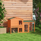 PawHut - Clapier à deux niveaux pour lapins, maison pour petits animaux avec enclos, toit - orange-Toit résistant aux intempéries, offrant un abri contre la pluie et une protection contre le soleil 