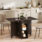HOMCOM - Table à manger pliante à abattant avec tiroir et étagères de rangement pour 4-6 personnes - brun foncé-Un tiroir intégré avec des glissières en acier et deux étagères de rangement pour les ustensiles et la vaisselle 