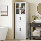 HOMCOM - Armoire de salle de bain 67 po haute avec six portes - blanc-Étagères réglables sur trois niveaux offrant un rangement flexible pour différentes tailles d’objets 