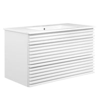 Modway - Render Support mural de 36" Vanette de salle de bain - Blanc blanc-Vanité moderne du milieu du siècle