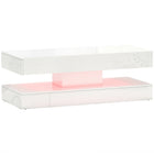 HOMCOM - Table basse haute brillance avec éclairage LED réglable - blanc haute brillance-Lumières LED RGB avec 16 couleurs, quatre modes et luminosité réglable contrôlées par la télécommande incluse