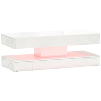 HOMCOM - Table basse haute brillance avec éclairage LED réglable - blanc haute brillance-Lumières LED RGB avec 16 couleurs, quatre modes et luminosité réglable contrôlées par la télécommande incluse