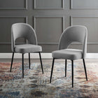 Modway - Rouse Tissu rembourré Fauteuil d’appoint de salle à manger Ensemble de 2 - Noir Gris clair-Pattes en acier inoxydable noir mat