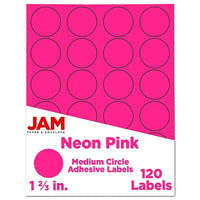 JAM Paper Sceaux autocollants ronds, 1 2/3 po dia., rose néon, 120/paquet-Étiquettes en cercle
