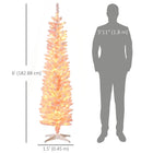 HOMCOM - Sapin de Noël artificiel floqué de neige de 6 pi avec lumière - rose-La forme crayon ne prend pas beaucoup de place au sol ou sur la table, convient aux petites pièces ou à un deuxième sapin de Noël dans une entrée 