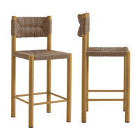 Modway - Parkland Terrasse extérieure Rotin et aluminium Tabourets de comptoir - Naturel - Ensemble de 2-Ensemble de 2 tabourets extérieurs pour le comptoir de la salle à manger
