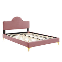 Modway - Sunny Performance Velvet Lit simple, Rose poussiéreuse-Lit simple