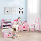 Qaba - Coiffeuse pour enfants avec chaise et tiroir, motifs cœur et nœud - rose-Structure en bois MDF de haute qualité  
