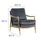 Modway - Langford Performance Velvet Fauteuil d’accent - Noyer bleu cadet-Rembourrage résistant aux taches