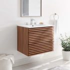 Modway - Render Support mural de 24" Vanette de salle de bain - Blanc noyer-MDF et panneau de particules
