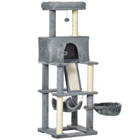 PawHut - arbre à chat 55 po pour chats d’intérieur, centre d’activités avec balles suspendues, condo, hamacs, lit, rampe - gris-Les poteaux en corde de sisal répondent au besoin de griffer et de creuser de vos chats 