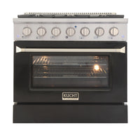 Kucht - 36 po Série KNG Cuisinière Pro Style au gaz naturel - Acier inoxydable/Noir-Cuisez et pâtissez comme un pro grâce au four à convection extra-grand offrant une capacité de 4,2 pi³, une configuration à cinq grilles et une vaste fenêtre d’observation