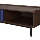 Manhattan Comfort - Table basse Duane 120 cm style mid-century moderne - marron foncé et bleu marine-Design nervuré avec finition stratifiée effet bois