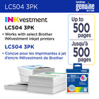 Brother - LC504 Cartouches d’encre cyan, magenta, jaune authentiques à rendement standard-Les cartouches d’encre à rendement standard LC5043PKS authentiques de Brother offrent des résultats fiables et constants